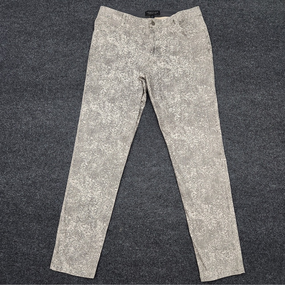 Peruvian Connection Gray Floral Print‎ Cotton Blend Skinny Slim Pants Size 12